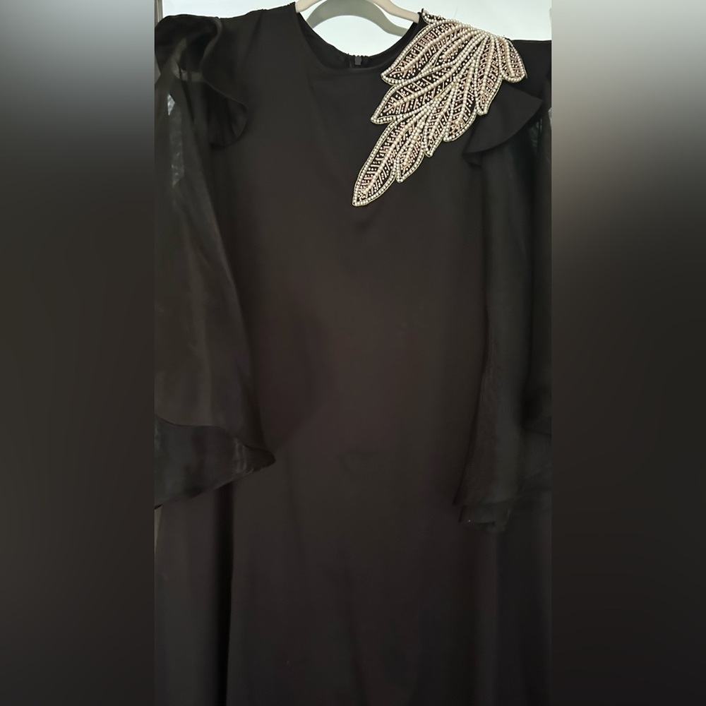 Elegant Black Dress with Sheer Sleeves
